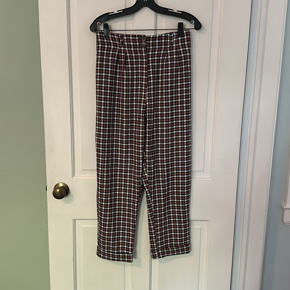 Topshop High Waisted Checkered Plaid Straight Leg Pants